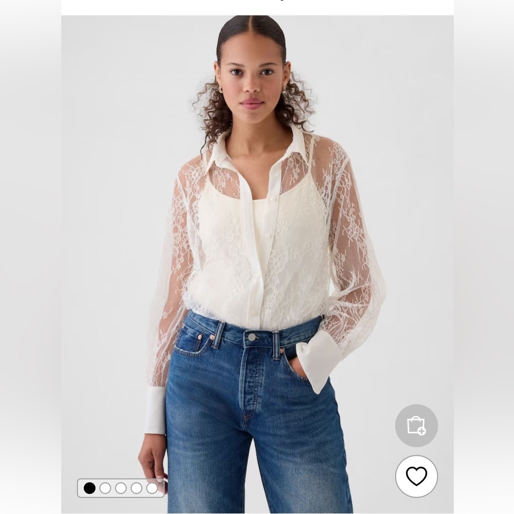 GAP White Sheer Lace Classic Shirt NWT SIZE M
